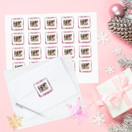 Victoriaans Roze Sneeuwvlok Kerstfoto Vierkante Sticker