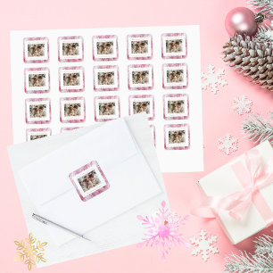 Victoriaans Roze Sneeuwvlok Kerstfoto Vierkante Sticker