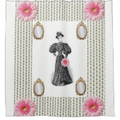 Victoriaans roze witte florale douchegordijn (Voorkant)