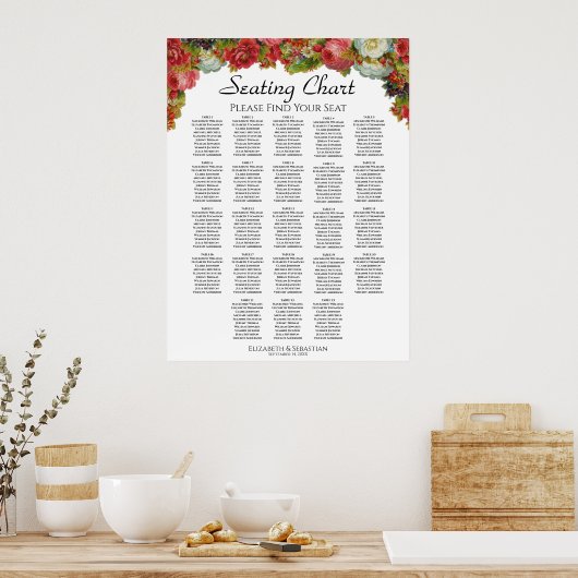 Victoriaans Rozen 23 Tafel - bruiloft Poster (Keuken)