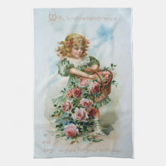 Victoriaans Rozen Birthday Antiek Towel Theedoek