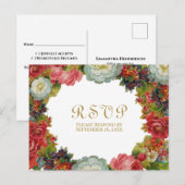 Victoriaans Rozen Bloemen Herfst bruiloft RSVP Briefkaart (Voorkant / Achterkant)