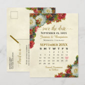 Victoriaans Rozen Bruiloft Bewaar de Datumkalender Aankondigingskaart (Voorkant / Achterkant)