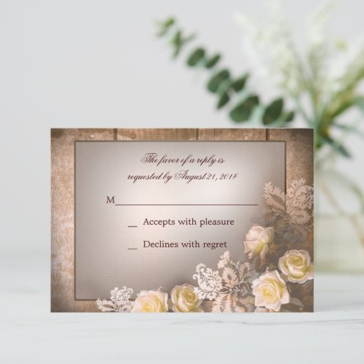  Victoriaans rozen bruiloft RSVP (Staand voorkant)