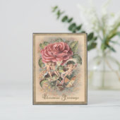 Victoriaans Rozen & Cherubs Kerst Briefkaart (Staand voorkant)