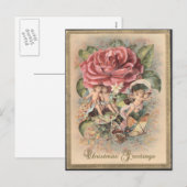 Victoriaans Rozen & Cherubs Kerst Briefkaart (Voorkant / Achterkant)