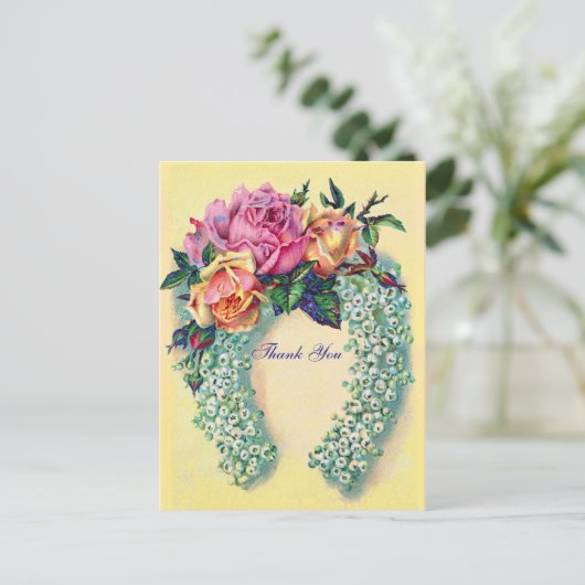 Victoriaans Rozen Dank u Briefkaart (Staand voorkant)