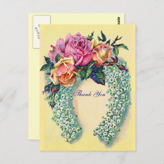 Victoriaans Rozen Dank u Briefkaart (Voorkant / Achterkant)