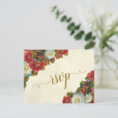 Victoriaans Rozen Elegante herfstbruiloft RSVP Briefkaart (Staand voorkant)