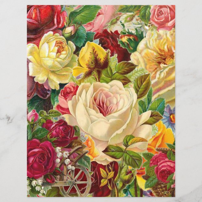 Victoriaans Rozen en bloemen Collage Scrapbook Pap (Voorkant)