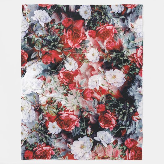 Victoriaans Rozen Floral rood zwart Fleece Deken (Voorkant)