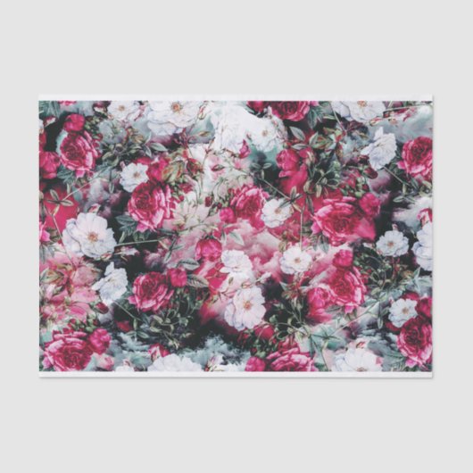 Victoriaans Rozen Floral roze zwart Tissuepapier (Voorkant)