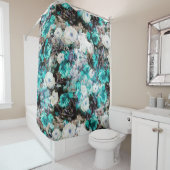 Victoriaans Rozen Floral turquoise blauwgroen zwar Douchegordijn (In situ)