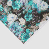 Victoriaans Rozen Floral turquoise blauwgroen zwar Tissuepapier (Detail)