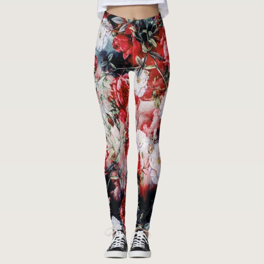 Victoriaans Rozen Grieks-witte zwarte yoga Leggings (Voorkant)
