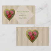 Victoriaans Rozen hart en gestreepte linnen Visitekaartje (Voorkant / Achterkant)