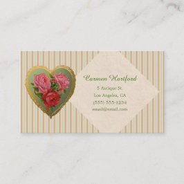 Victoriaans Rozen hart en gestreepte linnen Visitekaartje