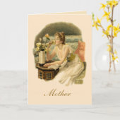 Victoriaans Rozen Moederdag Kaart (Gele Bloem)