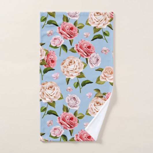 Victoriaans Rozen op een blauwe achtergrond Bad Handdoek (Handdoek)