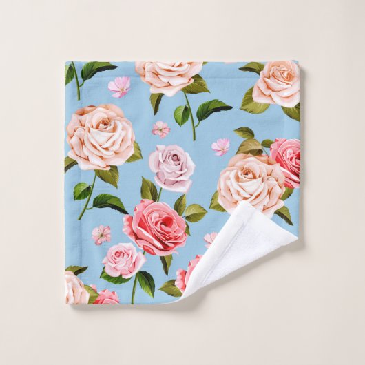 Victoriaans Rozen op een blauwe achtergrond Bad Handdoek (Wasdoekje)