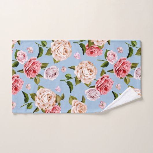 Victoriaans Rozen op een blauwe achtergrond Bad Handdoek (Handdoek)