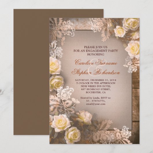Victoriaans rozen  verlovingsfeest nodigt uit kaart (Voorkant / Achterkant)