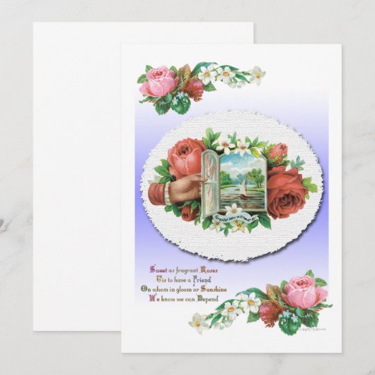Victoriaans Rozen Vinatge Art Invitation Sjabloon Kaart (Voorkant / Achterkant)