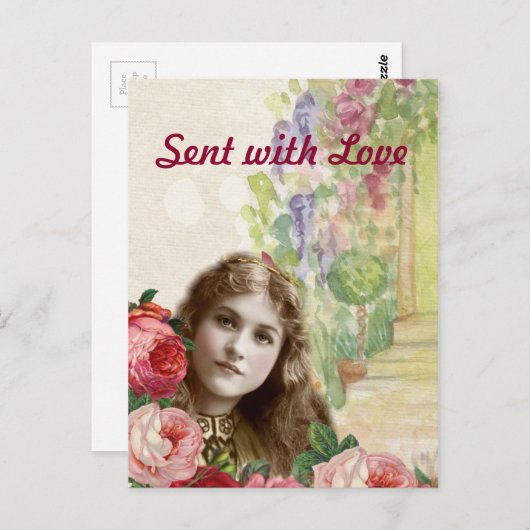 Victoriaans Rozen Vrouw Briefkaart (Voorkant / Achterkant)