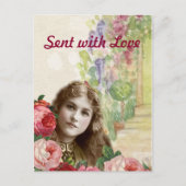Victoriaans Rozen Vrouw Briefkaart (Voorkant)