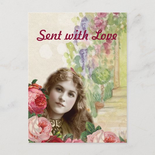 Victoriaans Rozen Vrouw Briefkaart (Voorkant)
