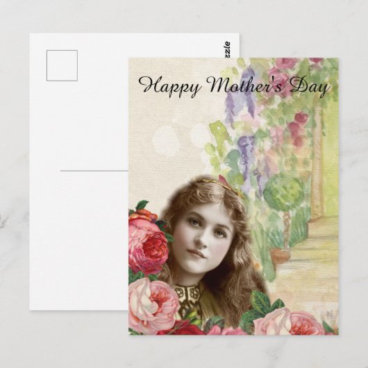 Victoriaans Rozen Vrouw Briefkaart (Voorkant / Achterkant)