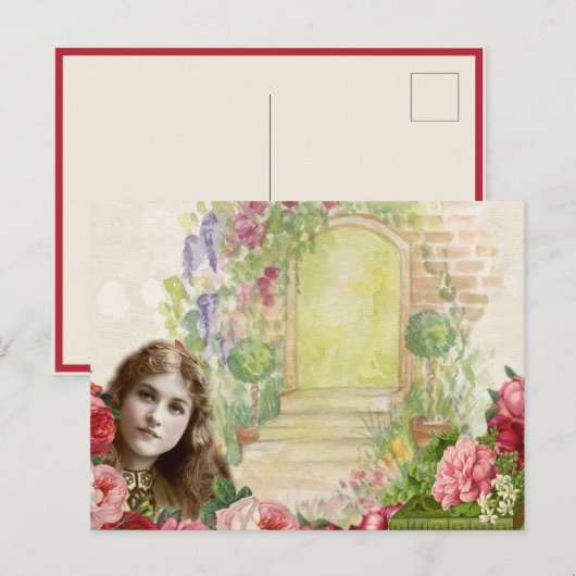 Victoriaans Rozen Vrouw Briefkaart (Voorkant / Achterkant)
