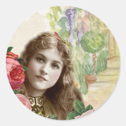 Victoriaans Rozen Vrouw Sticker (Voorkant)