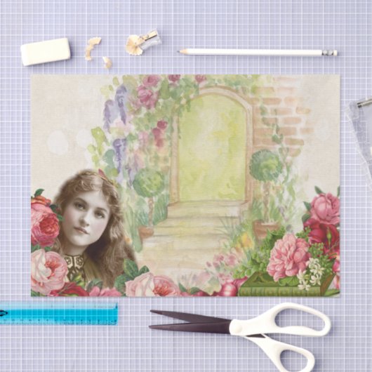 Victoriaans Rozen Vrouw Tissuepapier (Craft)