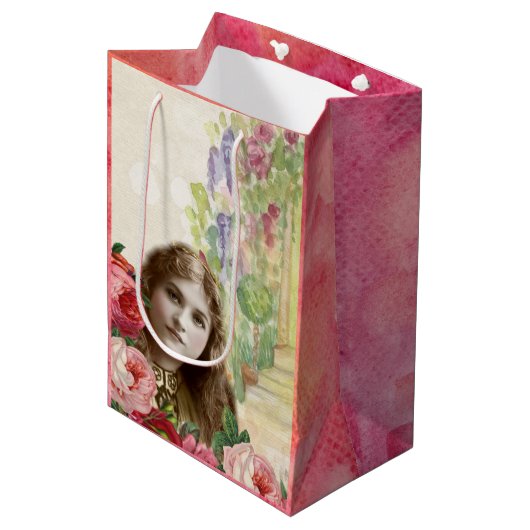 Victoriaans Rozen Vrouw Ventilator Gift Bag Medium Cadeauzakje (Voorkant Gekanteld)