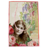 Victoriaans Rozen Vrouw Ventilator Gift Bag Medium Cadeauzakje (Voorkant)