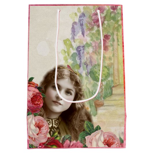 Victoriaans Rozen Vrouw Ventilator Gift Bag Medium Cadeauzakje (Achterkant)