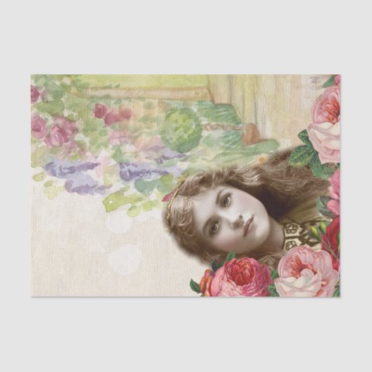 Victoriaans Rozen Vrouw Weefselpapier Tissuepapier (Voorkant)