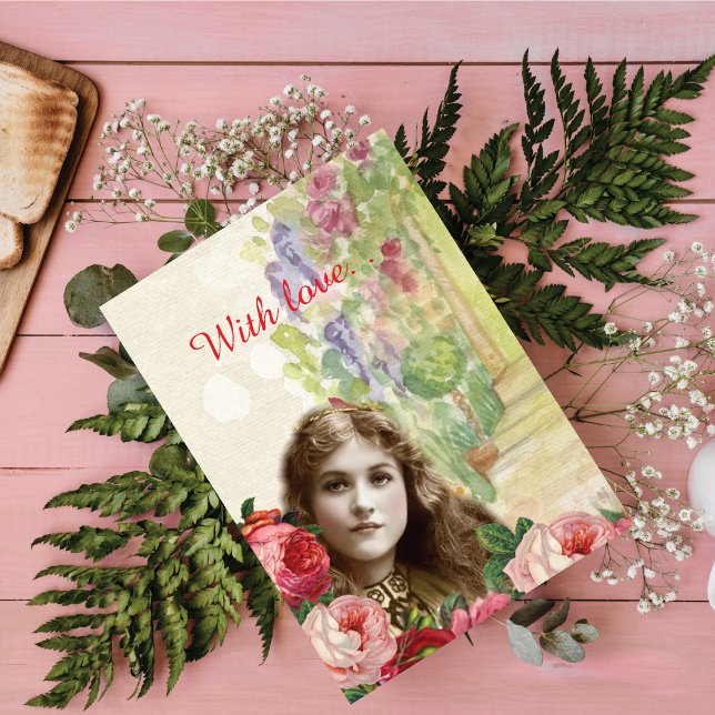 Victoriaans Rozen Vrouw Wenskaart (Creator heeft geüpload)
