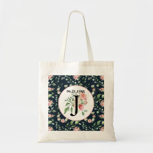 Victoriaans rozendessin monogram, trouwdatum tote bag (Voorkant)