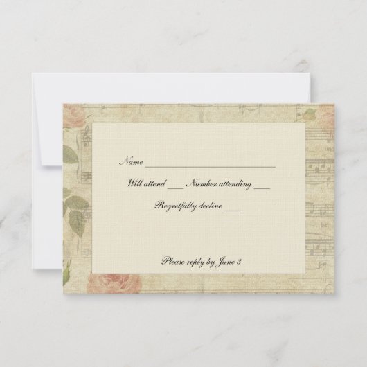 Victoriaans rsvp voor muziek en Roos met enveloppe (Voorkant)