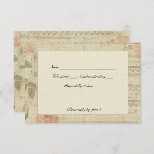 Victoriaans rsvp voor muziek en Roos met enveloppe (Voorkant / Achterkant)