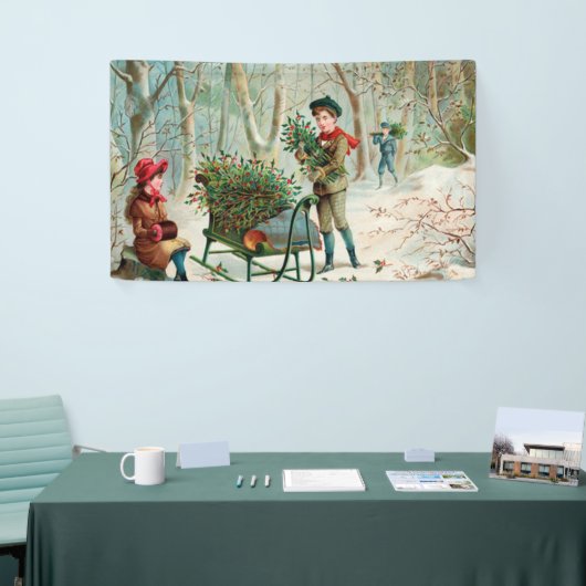 , Victoriaans, rustisch, kerstmis, patroon, meisje Spandoek (Beurs)