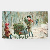 , Victoriaans, rustisch, kerstmis, patroon, meisje Spandoek (Horizontaal)