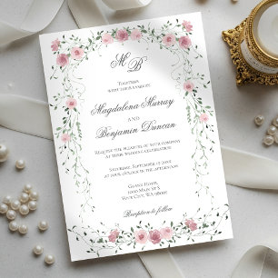 Victoriaans Sage Blush Roze Bloemen Wijnstok Weddi Kaart