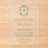 Victoriaans Sage Green Catholic Wedding Acryl Uitnodigingen (Voorkant)
