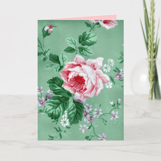  Victoriaans Sage Green Floral Wallpaper Card Kaart (Voorkant)