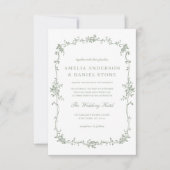 Victoriaans  Sage Green Floral Wedding Kaart (Voorkant)