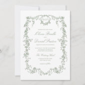 Victoriaans Sage Green Floral Wedding Monogram Kaart (Voorkant)