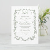 Victoriaans Sage Green Floral Wedding Monogram Kaart (Staand voorkant)